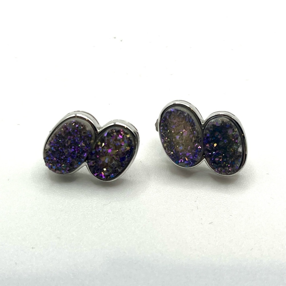Sterling silver druzy stud earrings double oval 925 - Picture 9 of 9